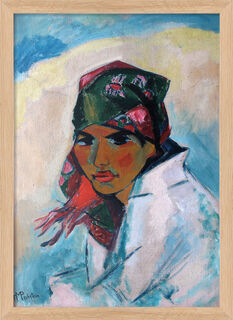 Bild "Lotte mit Kopftuch" (1920), Version naturfarben gerahmt von Max Pechstein