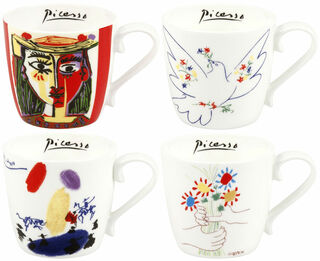 Ensemble de 4 tasses avec motifs d'artistes, porcelaine