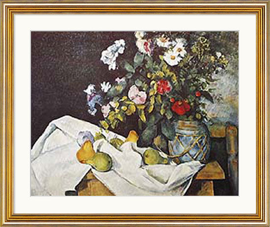 Cuadro "Naturaleza muerta con flores y frutas", enmarcado de Paul Cézanne