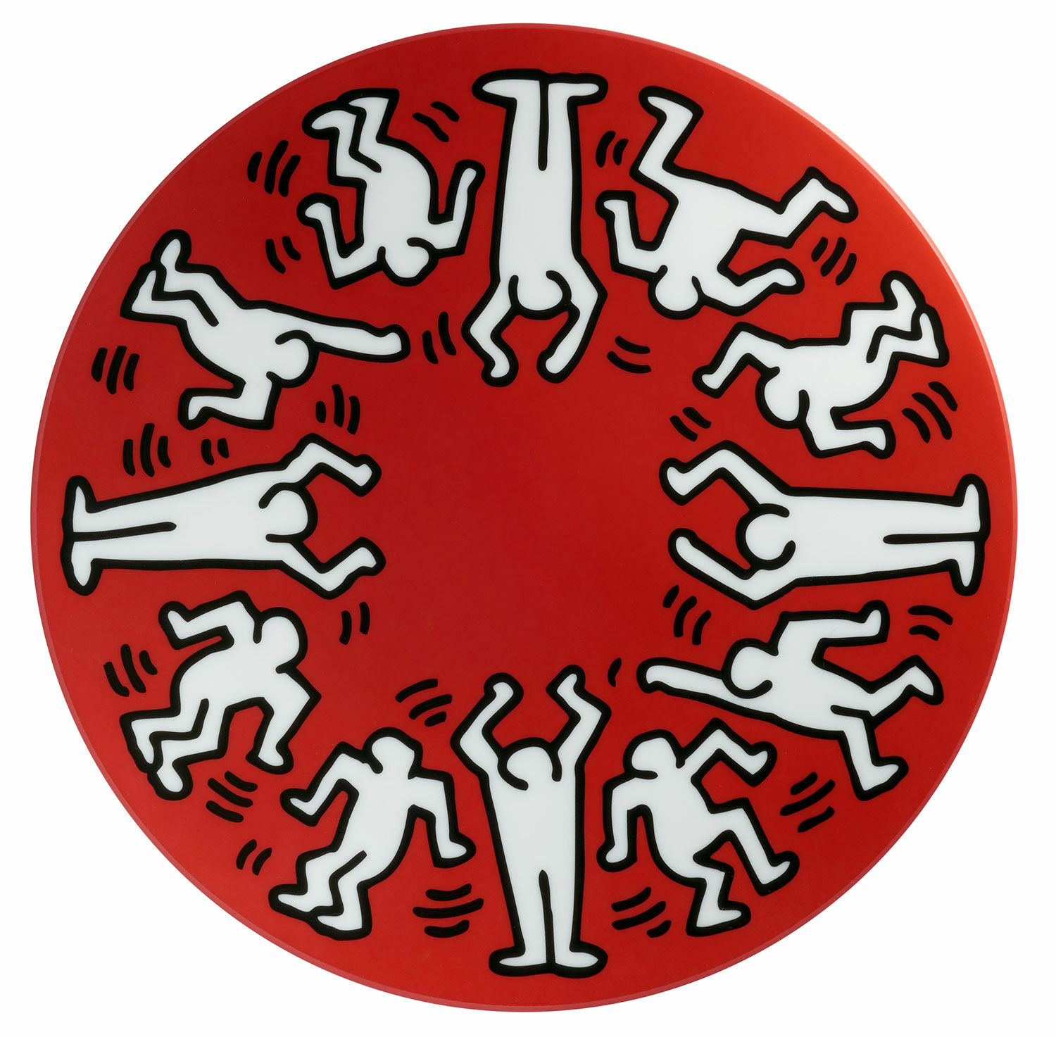 Porcelænstallerken "Hvid på rød" von Keith Haring