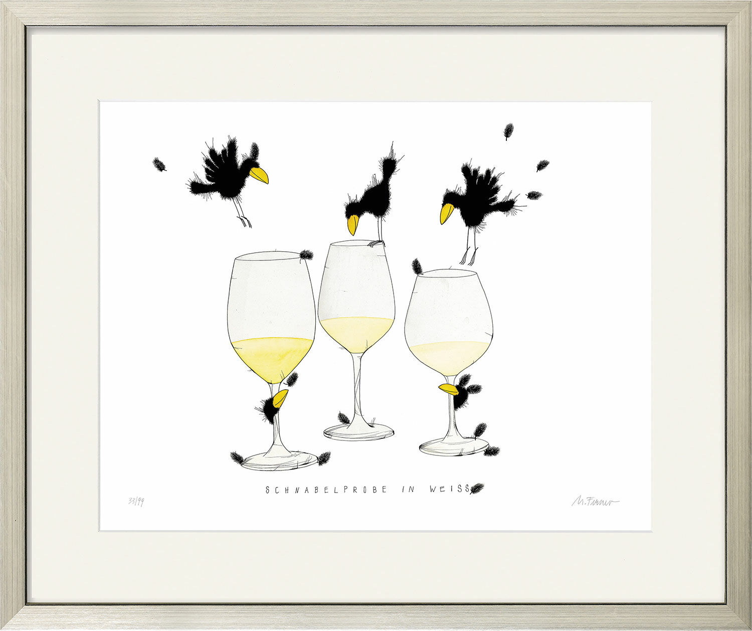 Picture "Beak Tasting in White" (2023), framed by Michael Ferner
