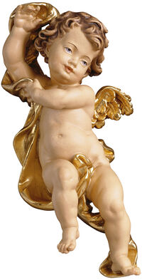 Holzfigur "Putto mit Draperie", rechts schauend