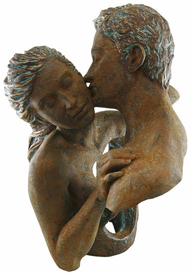 "Contact" sculpture, cast in artificial stone by Angeles Anglada