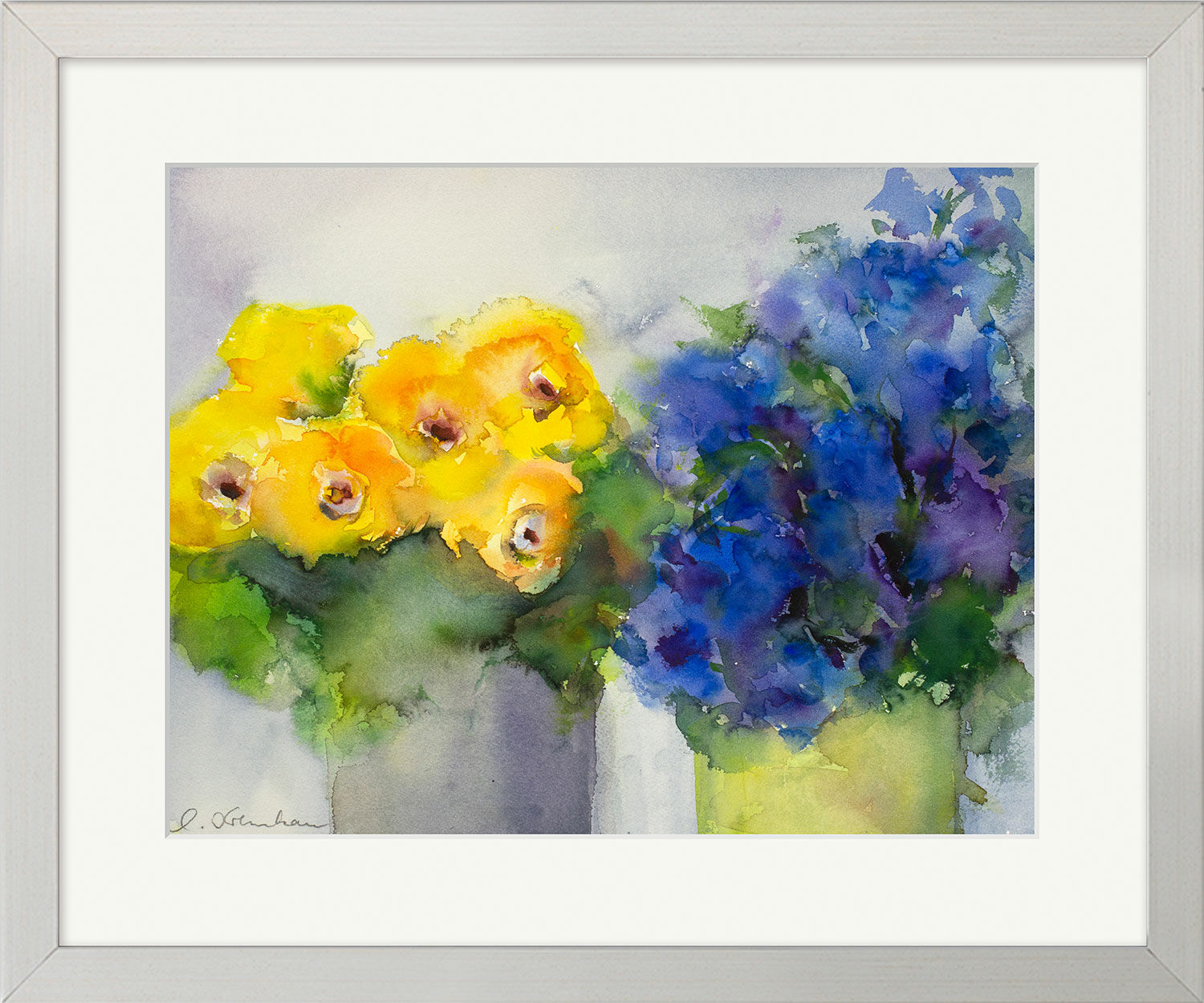 Picture "Yellow and Blue" (2016) (Original / Unique piece), framed by Christine Kremkau