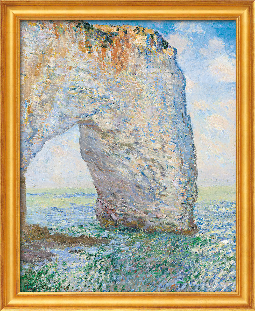 Tableau "La Manneporte à Étretat" (1886), version encadrée dorée de Claude Monet