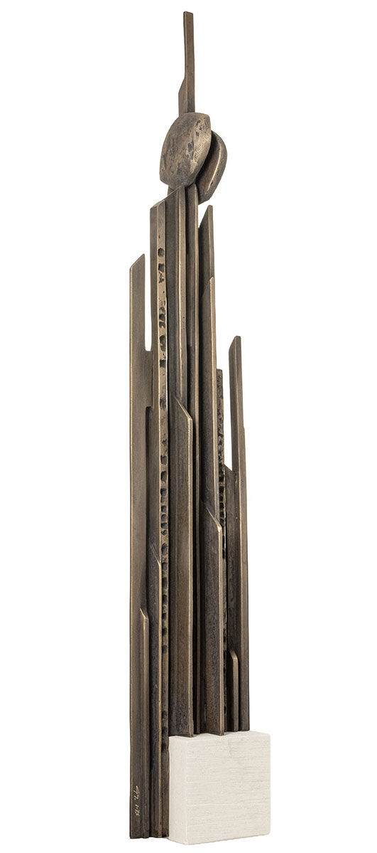 Skulptur "Lineair", Bronze auf Stein von Guy Buseyne