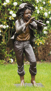 Gartenskulptur "Junge mit Flöte", Bronze