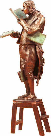 Skulptur "Der Bücherwurm", Version in Metallguss von Carl Spitzweg