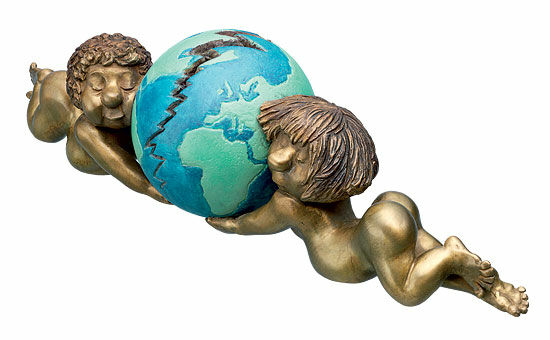Sculpture "Cherubs with Globe", bronze by Loriot