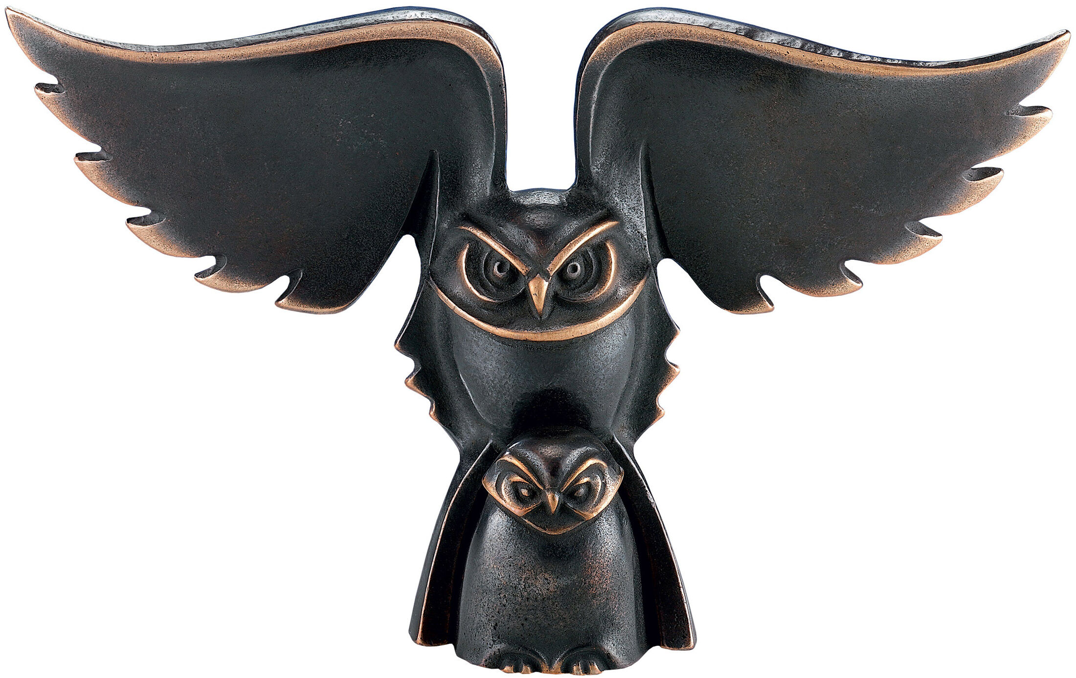 Skulptur "Eule mit Kind", Bronze von Jochen Bauer