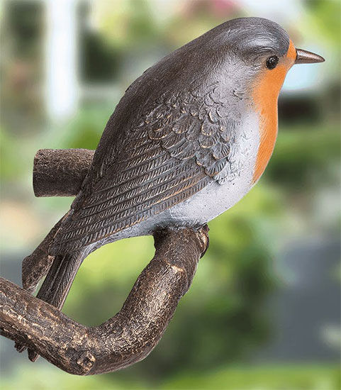 Tuinobject / wandsculptuur "Roodborstje op tak", brons