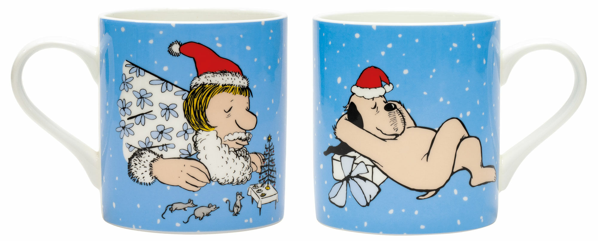 Set of 2 mugs with artist's motifs "Mrs Santa Claus" & "Christmas Wum", porcelain by Loriot