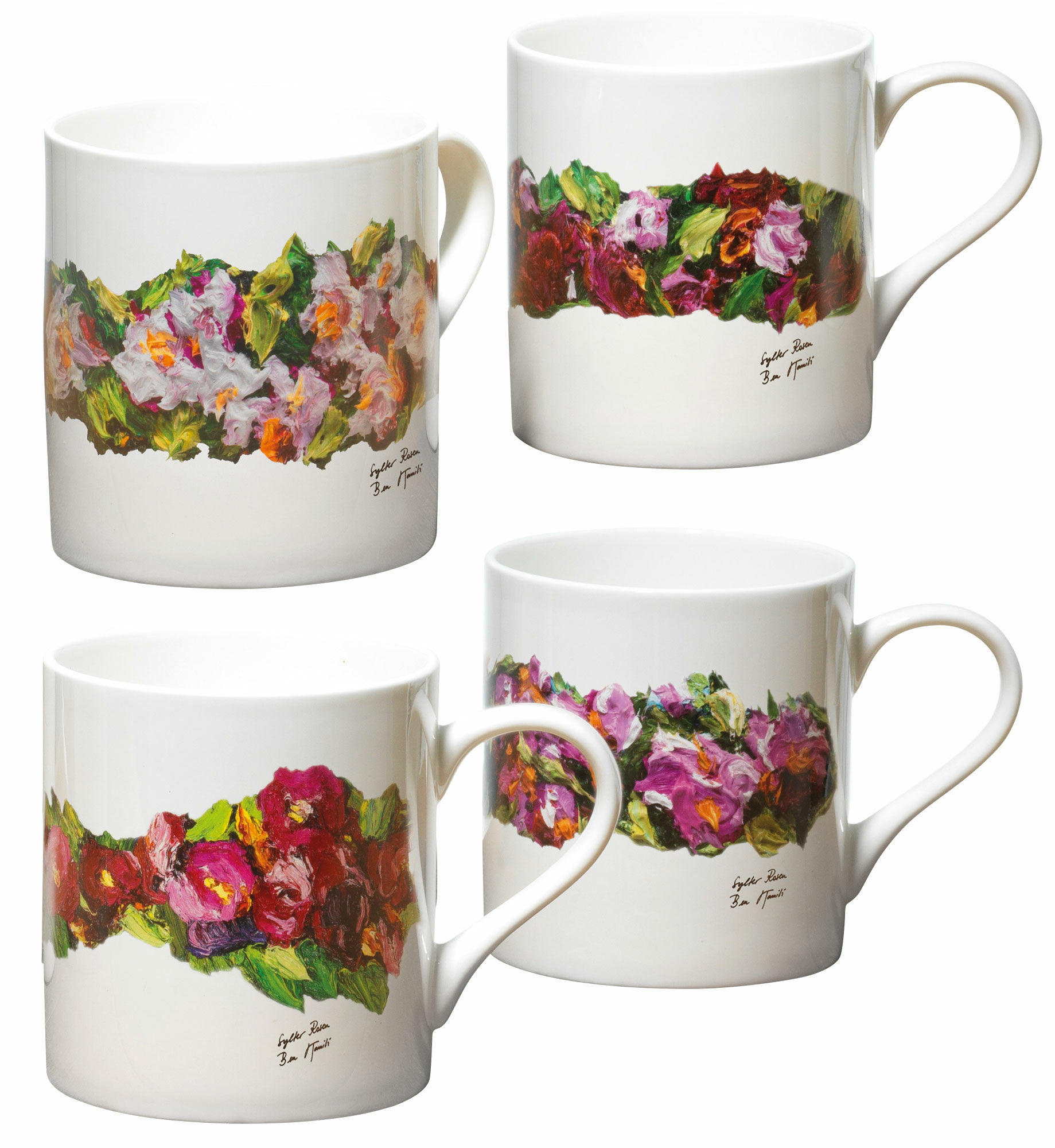 Set of 4 mugs "Sylt Roses", porcelain by Ben Kamili