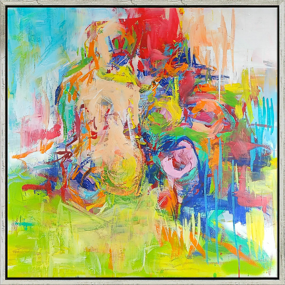 Tableau "Abstraction avec prairie" (2021) (Original / Pièce unique), encadré von Nicole Leidenfrost