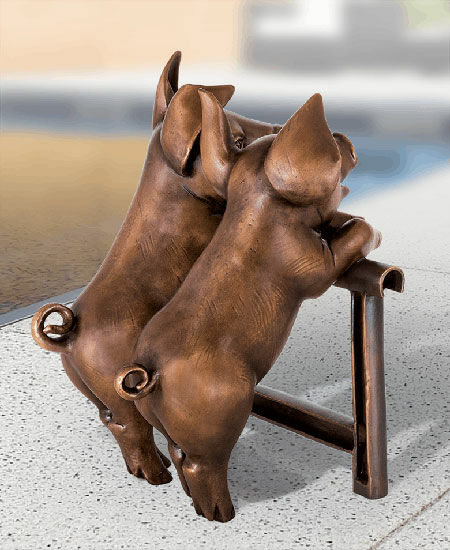 Gartenskulptur "Ferkelchen - Beste Freunde", Bronze