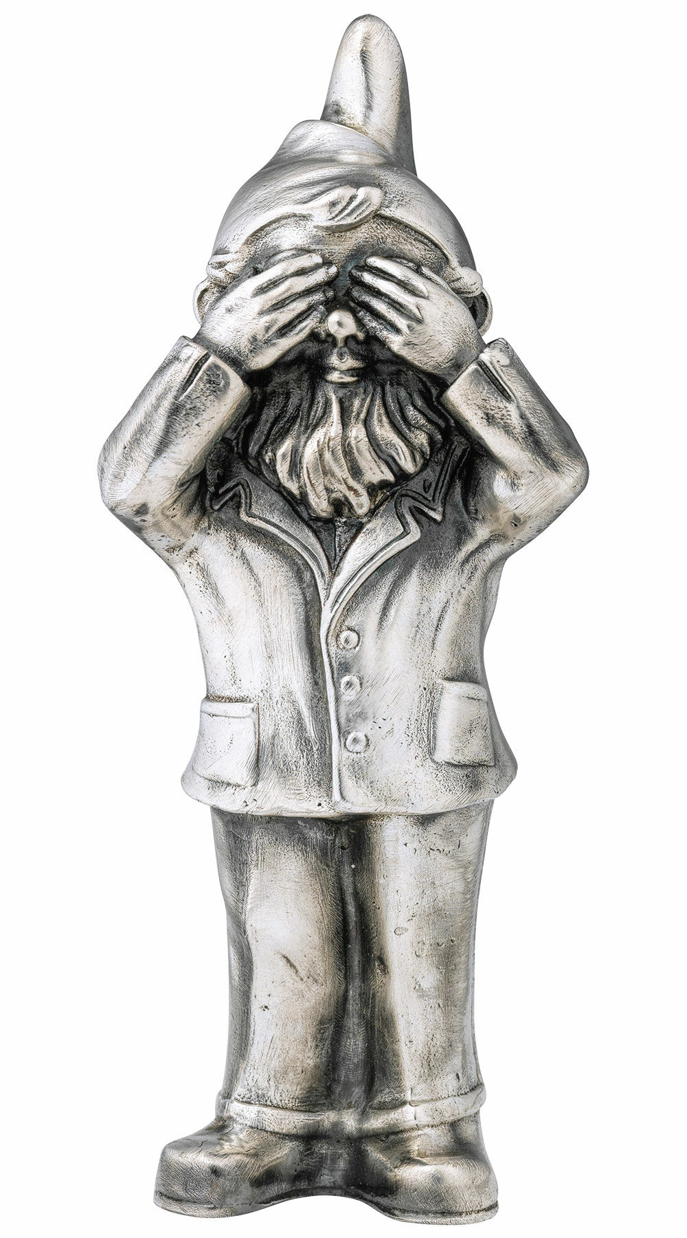 Sculpture "Bearer of Secrets - See Nothing", silver-plated version by Ottmar Hörl
