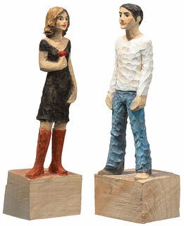 Skulpturenpaar "Frau" + "Mann" im Set, Kunstguss Holzfinish