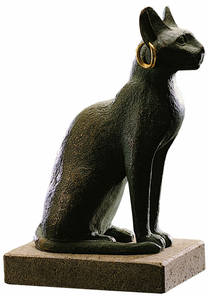 Sculpture "Bastet with Earring", cast metal/stone
