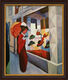 Bild "Frau mit Sonnenschirm vor einem Hutladen" (1914), gerahmt von August Macke