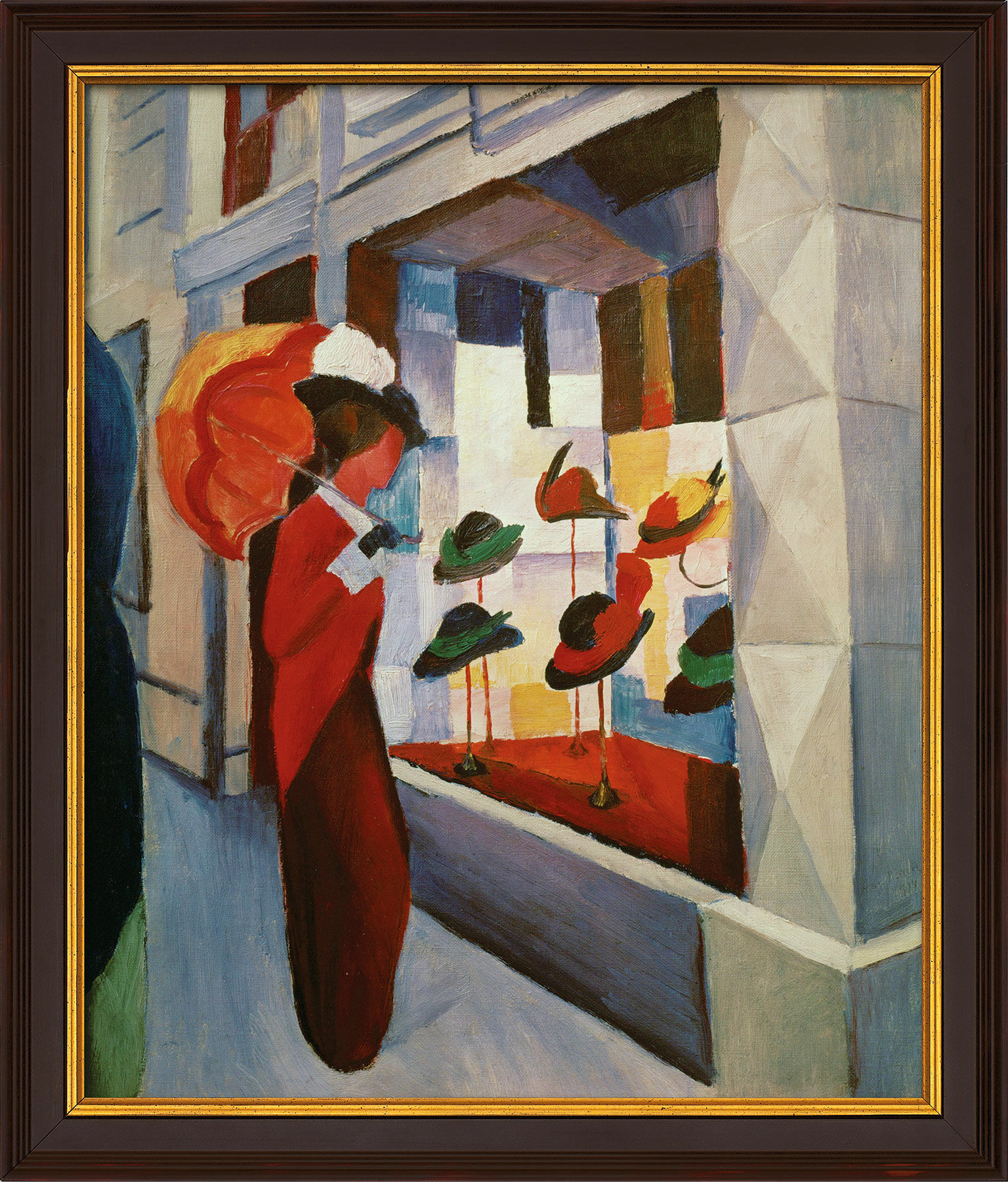 Picture "Woman with Parasol in Front of a Hat Shop" (1914), framed by August Macke