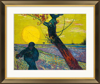 Bild "Sämann bei untergehender Sonne" (1888), gerahmt von Vincent van Gogh