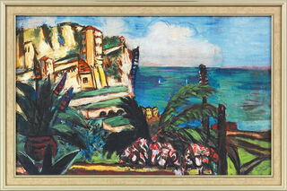 Bild "Riviera-Landschaft mit Felsen" (1942), gerahmt