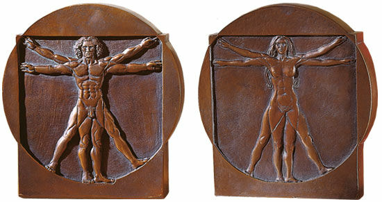 "Schema delle Proporzioni", sculpture en relief "Homme" et "Femme" von Leonardo da Vinci