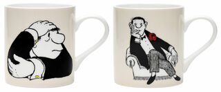 Set of 2 mugs with artist's motifs "The Thinker" & "Gentleman in an Armchair", porcelain