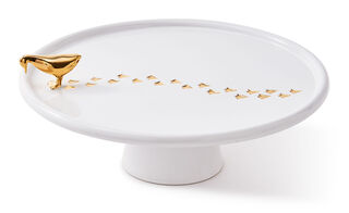 Servierplatte "Walking Duck", Version in Weiß-Gold