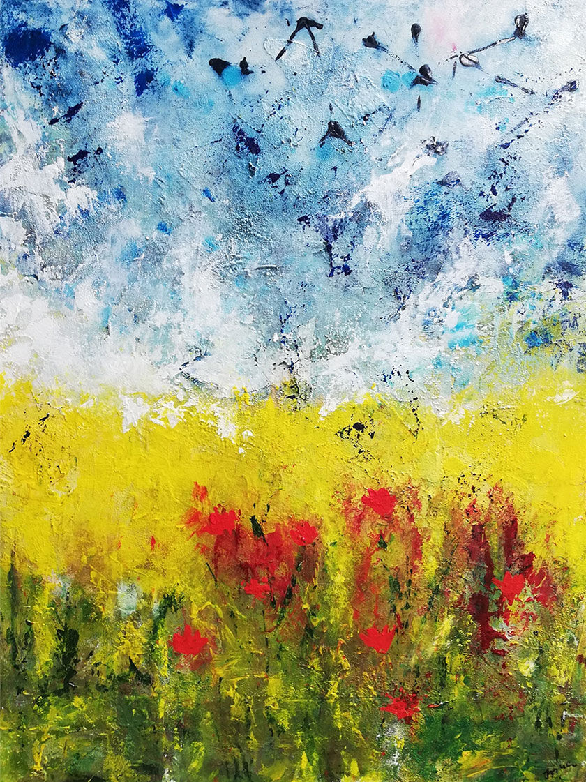 Schilderij "Verkrachting en klaprozen" (Origineel / Uniek stuk), op spieraam van Irina Brettmann