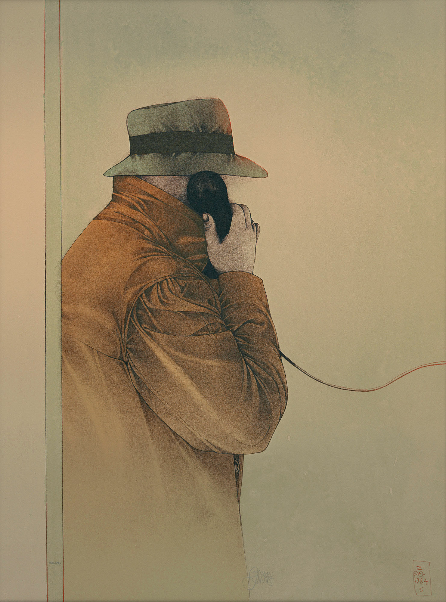 Bild "Ein entscheidender Anruf" (1985), ungerahmt von Bruno Bruni