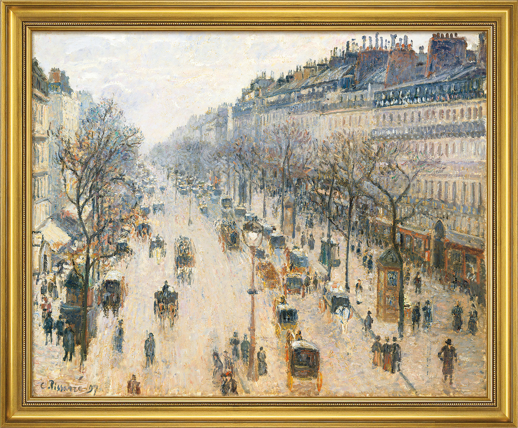 Picture "Boulevard Montmartre on a Winter Morning" (1897), framed by Camille Pissarro