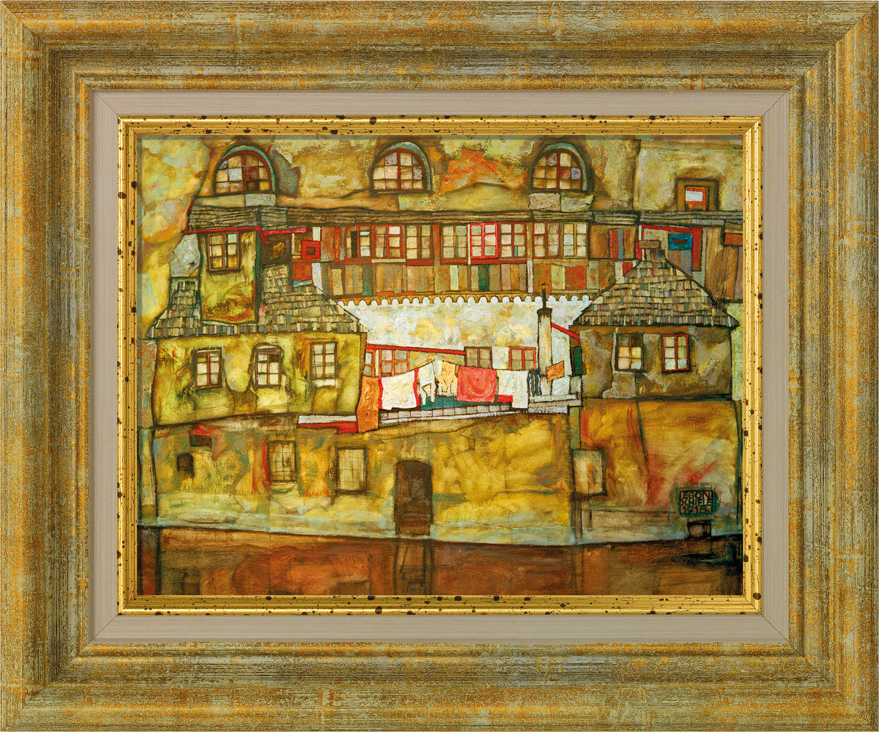 Picture "House Wall on the River" (1915), framed by Egon Schiele