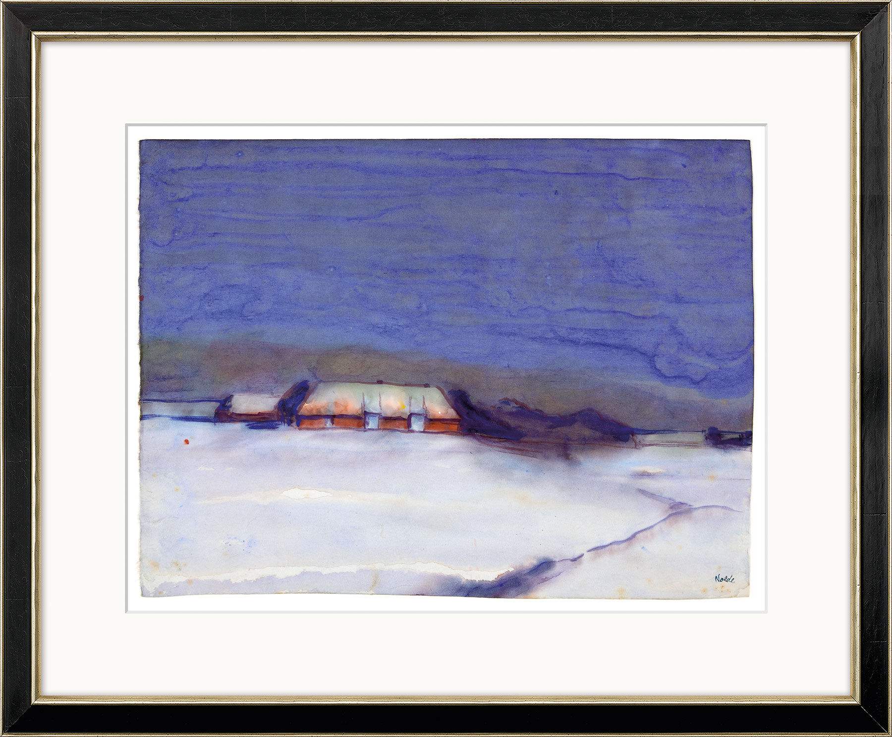 Bild "Hülltoft Hof (im Winter)", Version schwarz-silberfarben gerahmt von Emil Nolde