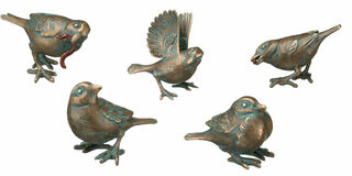 Set of 5 garden sculptures "Sparrows", bronze
