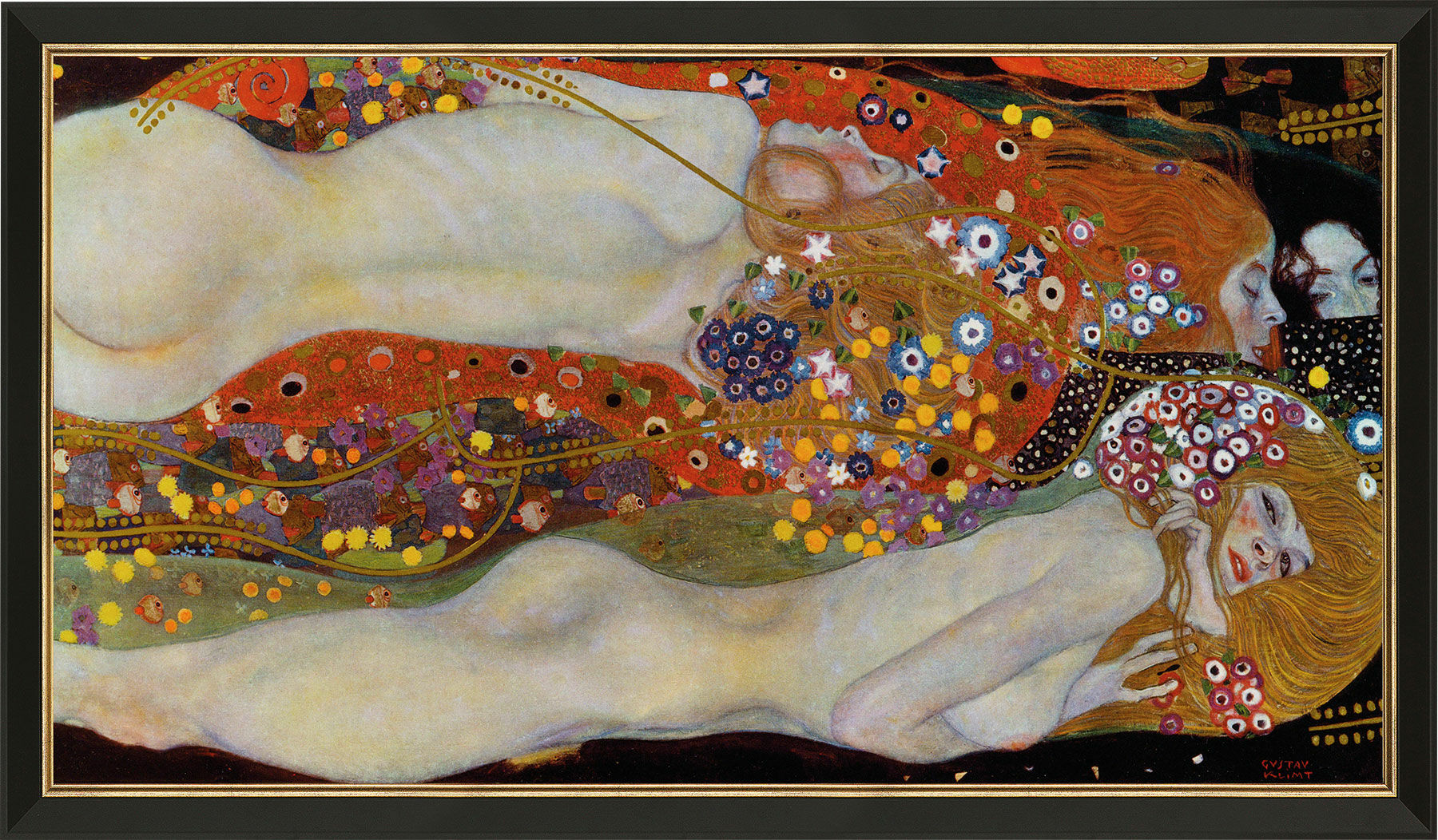 Bild "Wasserschlangen II" (um 1907), gerahmt von Gustav Klimt
