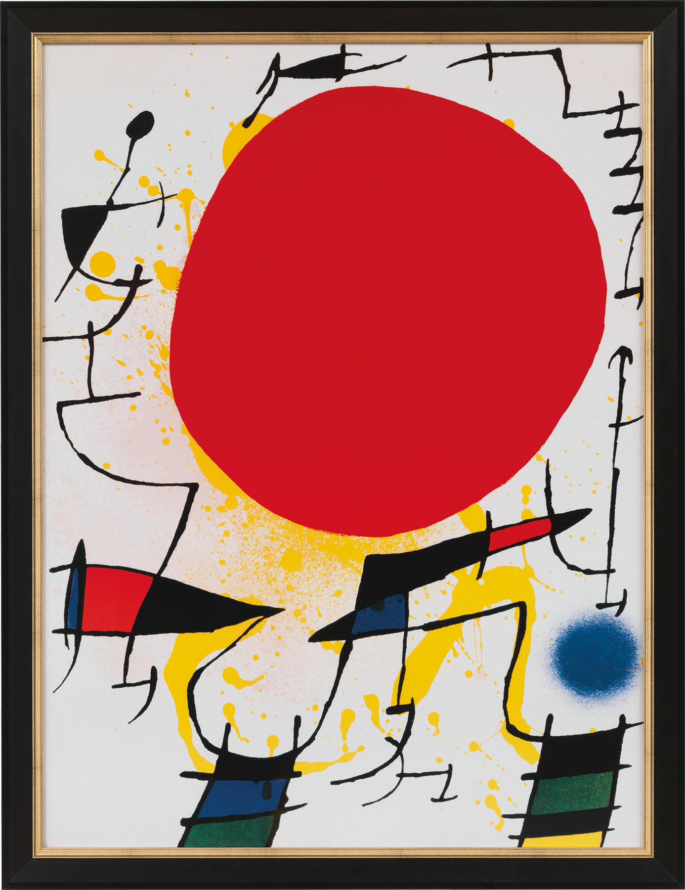 Bild "Le Soleil Rouge (Rote Sonne)", gerahmt von Joan Miró