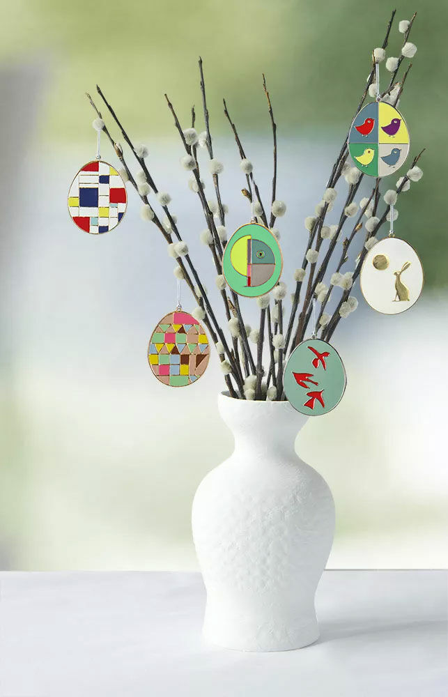 Set of 6 "Art Eggs" easter bouquet pendants based on artist's motifs