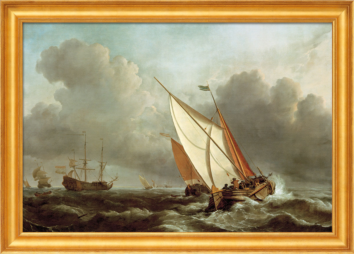 Billede "Skib i et stormfuldt hav" (1671), indrammet af Willem van de Velde